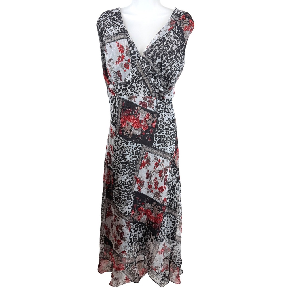Zoey Beth Plus 3X Patchwork Leopard Floral Faux Wrap Maxi Dress Sleeveless
